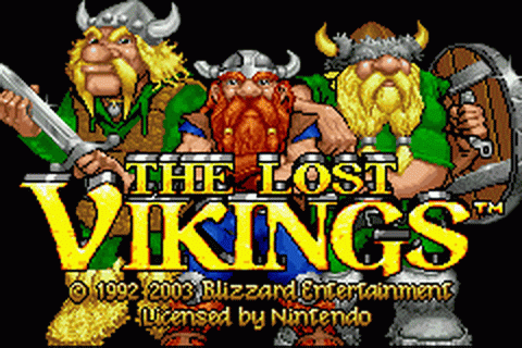 The Lost Vikings title screen for GameBoy Advance