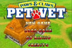 Paws & Claws Pet Vet title screen for GameBoy Advance