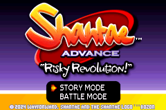 Shantae Advance: Risky Revolution title screen for GameBoy Advance