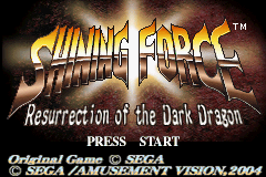 Shining Force: Resurrection of the Dark Dragon title screen for GameBoy Advance
