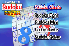 Sudoku Fever title screen for GameBoy Advance