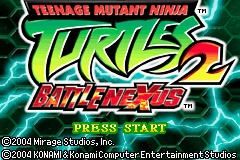 Teenage Mutant Ninja Turtles 2 Battle Nexus title screen for GameBoy Advance