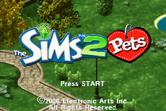 The Sims 2: Pets title screen for GameBoy Advance