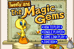 Tweety & the Magic Gems title screen for GameBoy Advance
