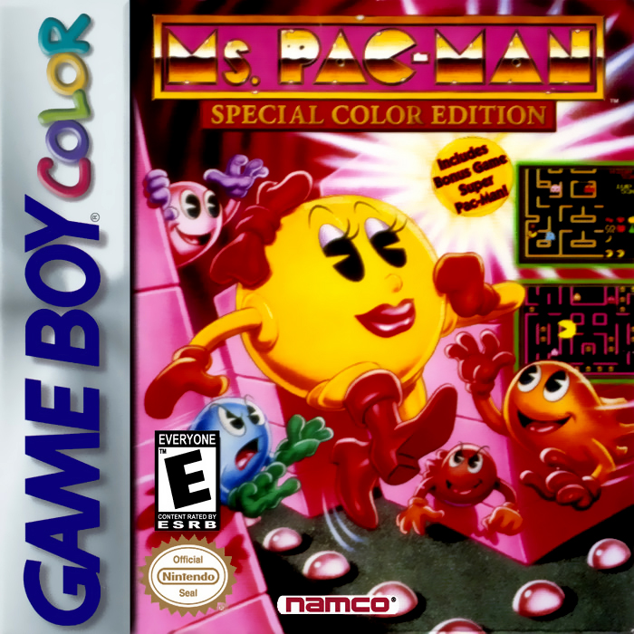 Ms. Pac-Man Special Colour Edition box art for GameBoy Color