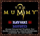 The Mummy title screen for GameBoy Color