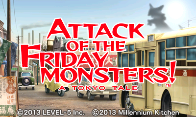Attack Of The Friday Monsters! A Tokyo Tale title screen for Nintendo 3DS