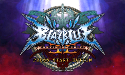 BlazBlue: Continuum Shift II title screen for Nintendo 3DS