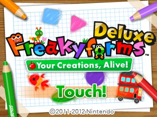 Freakyforms Deluxe Your Creations Alive title screen for Nintendo 3DS