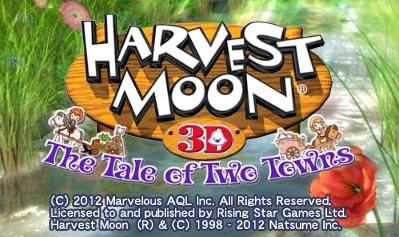 Harvest Moon: The Tale Of Two Towns title screen for Nintendo 3DS