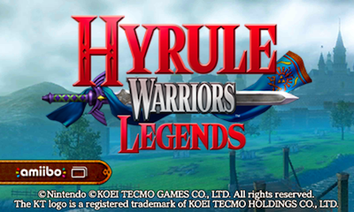 Hyrule Warriors Legends title screen for Nintendo 3DS