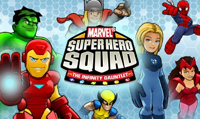 Marvel Super Hero Squad: The Infinity Gauntlet title screen for Nintendo 3DS