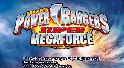 Power Rangers Super Megaforce title screen for Nintendo 3DS