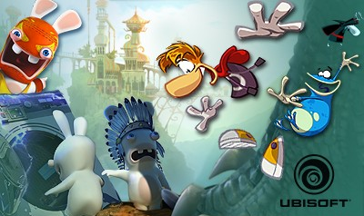 Rayman and Rabbids Family Pack title screen for Nintendo 3DS