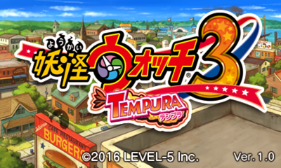 Yo-Kai Watch 3 Tempura title screen for Nintendo 3DS