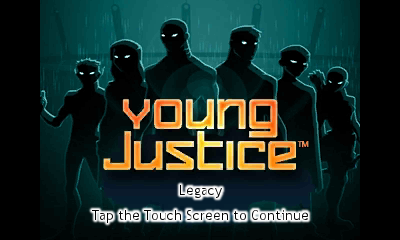 Young Justice: Legacy title screen for Nintendo 3DS