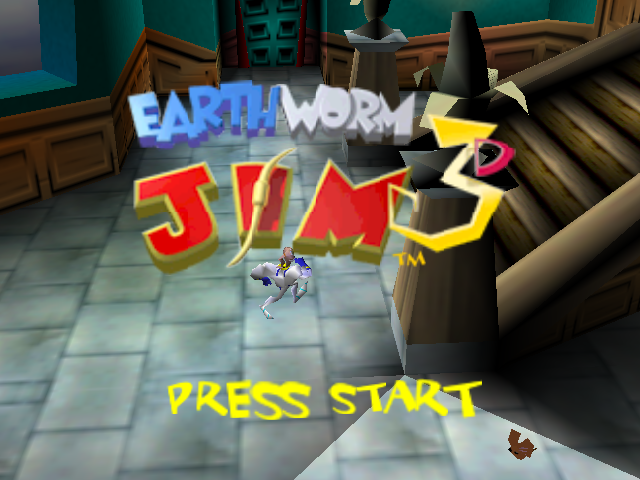Earthworm Jim 3D title screen for Nintendo 64
