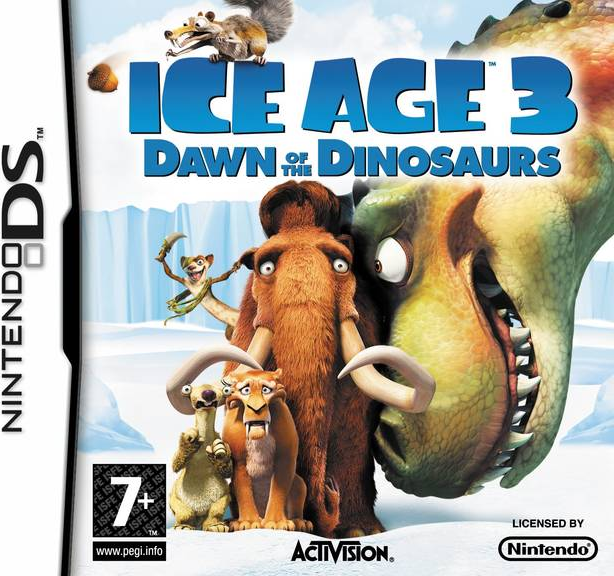 Ice Age: Dawn of the Dinosaurs box art for Nintendo DS