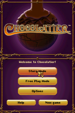 Chocolatier title screen for Nintendo DS