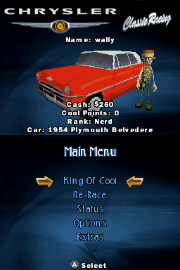 Chrysler Classic Racing title screen for Nintendo DS