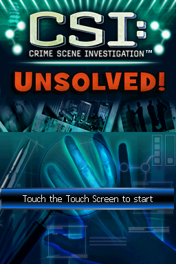 CSI: Crime Scene Investigation Unsolved title screen for Nintendo DS