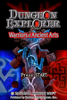 Dungeon Explorer Warriors of Ancient Arts title screen for Nintendo DS