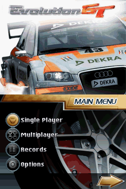 Evolution GT title screen for Nintendo DS