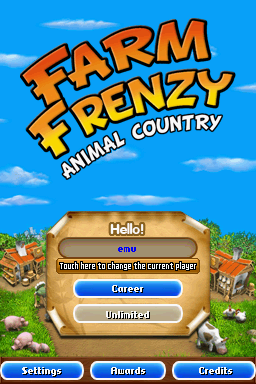 Farm Frenzy: Animal Country title screen for Nintendo DS
