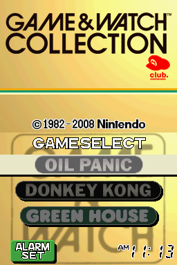 Game & Watch Collection title screen for Nintendo DS
