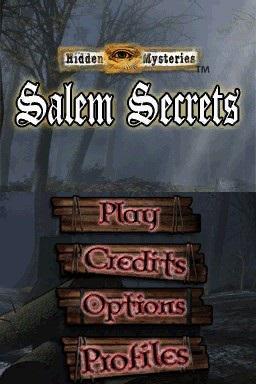 Hidden Mysteries Salem Secrets title screen for Nintendo DS