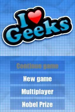 I Heart Geeks title screen for Nintendo DS