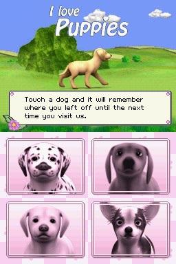 I Love Puppies title screen for Nintendo DS