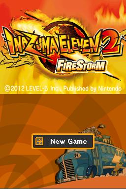Inazuma Eleven 2: Firestorm title screen for Nintendo DS