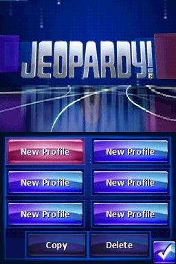 Jeopardy title screen for Nintendo DS