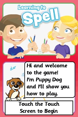 Learning to Spell title screen for Nintendo DS