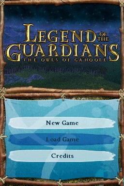 Legend of the Guardians: The Owls of Ga'Hoole title screen for Nintendo DS