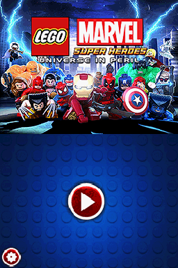 LEGO Marvel Super Heroes: Universe in Peril title screen for Nintendo DS