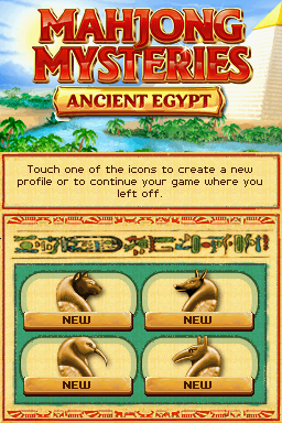 Mahjongg Mysteries: Ancient Egypt title screen for Nintendo DS
