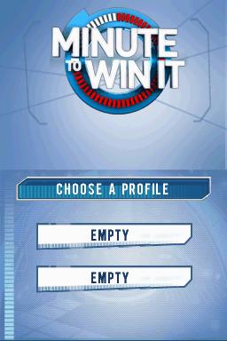 Minute to Win It title screen for Nintendo DS