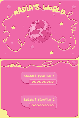 Nadia's World title screen for Nintendo DS