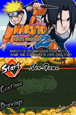 Naruto Ninja Council 2 European Version title screen for Nintendo DS