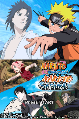 Naruto Shippuden: Naruto vs Sasuke title screen for Nintendo DS