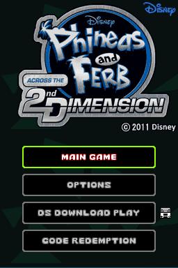 Phineas and Ferb: Across the 2nd Dimension title screen for Nintendo DS