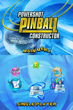 Powershot Pinball Constructor title screen for Nintendo DS