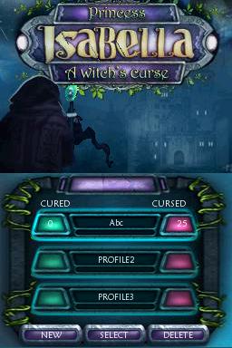 Princess Isabella: A Witch's Curse title screen for Nintendo DS