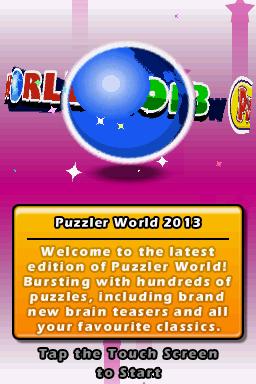 Puzzler World title screen for Nintendo DS