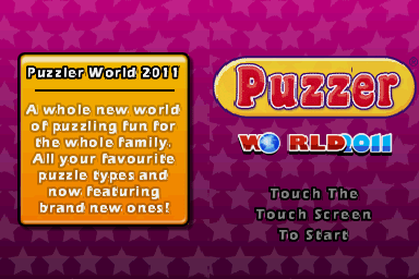 Puzzler World 2011 title screen for Nintendo DS