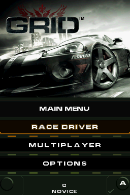 Race Driver: GRID title screen for Nintendo DS