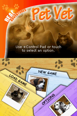 Real Adventures Pet Vet title screen for Nintendo DS
