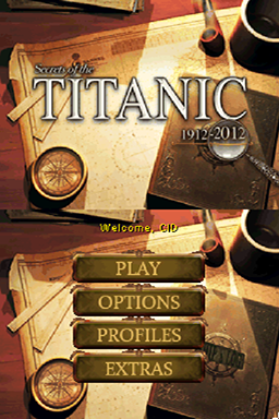 Secrets of the titanic 1912-2012 title screen for Nintendo DS